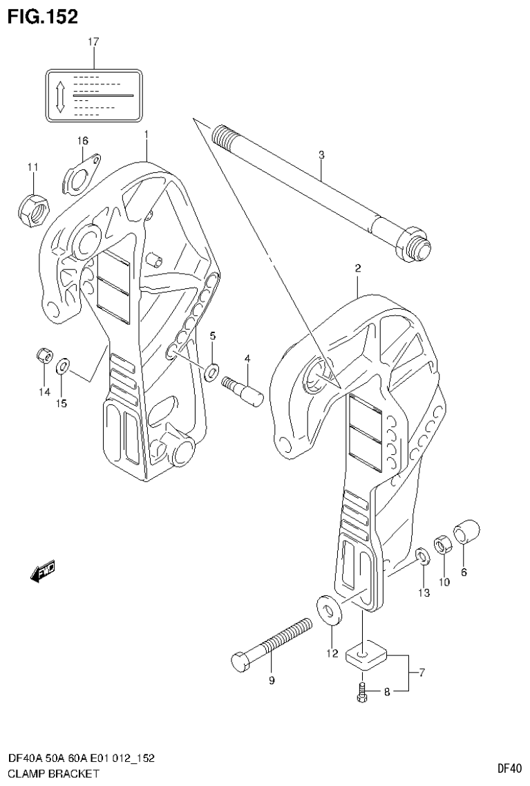 Suzuki DF40AST, DF50A, DF50ATH CLAMP BRACKET (DF60AQH E1) parts diagram